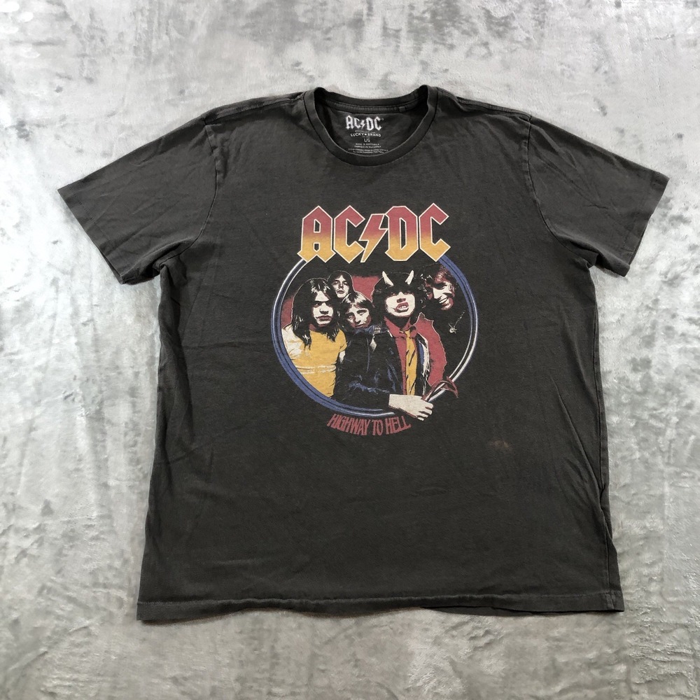 Lucky Brand ACDC Shirt Men's L Gray Band Tee Rock